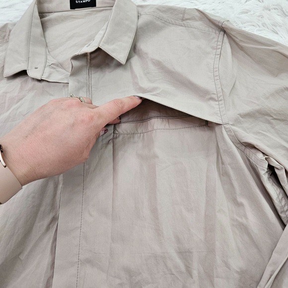 STAMPD Men's Tan Button Up 100% Cotton Long Sleeve Shirt. Size Medium - Picture 3 of 11